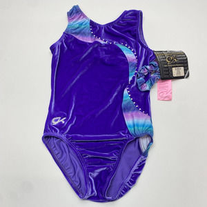 GK Elite Sportswear Color Block Velvet Leotard Purple Adult Medium NEW